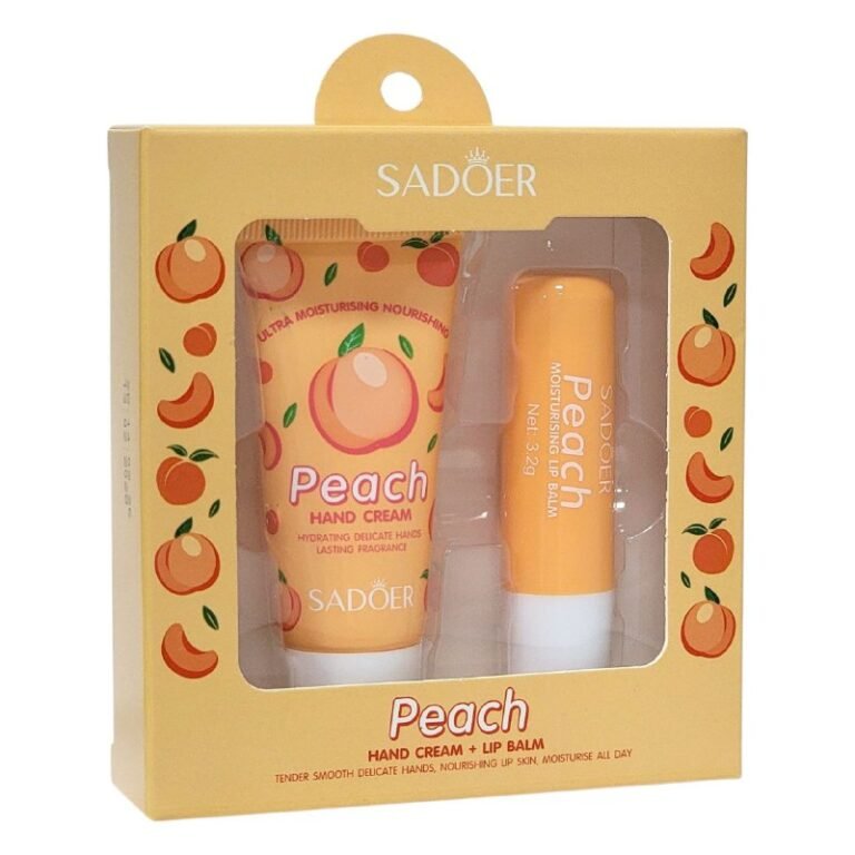 CREMA CORPORAL, CREMA DE CUERPO DE MANOS Y BALSAMO LABIAL CON FRAGANCIA DE MELOCOTON, HIDRATA, NUTRE Y REPARA LA PIEL, MEJORA LAS LINEAS Y DEJA LAS MANOS SUAVES SADOER 15+3.2G