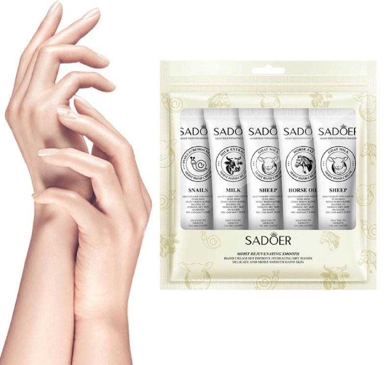 CREMA CORPORAL, CREMA DE MANOS EN SET HIDRATANTE PARA MANOS SECAS, PIEL DELICADA E HIDRATADA SUAVE SADOER 30GX5
