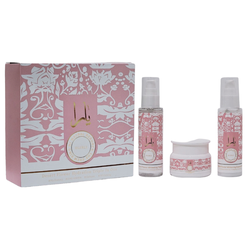 CREMA FACIAL EN SET DE CUIDADO FACIAL, HIDRATACION TRIPLE EN UNO FLOR DEL DESIERTO ANTIARRUGAS Y BLANQUEADOR, TONICO 100ML, LECHE ESENCIAL 100ML, CREMA FACIAL 50G HGZRLY