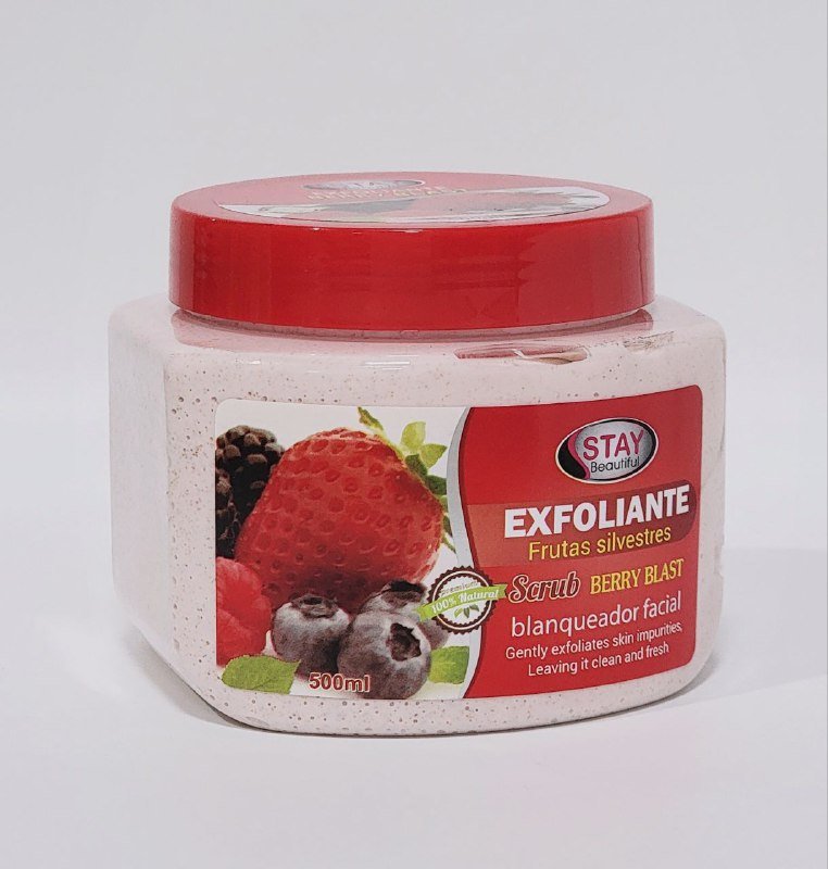CREMA FACIAL EXFOLIANTE DE FRUTAS SILVESTRES, EFECTO BLANQUEADOR, DESTAPA LOS POROS, ELIMINA LOS PUNTOS NEGROS Y CELULAS MUERTAS STAY BEAUTIFUL 500ML