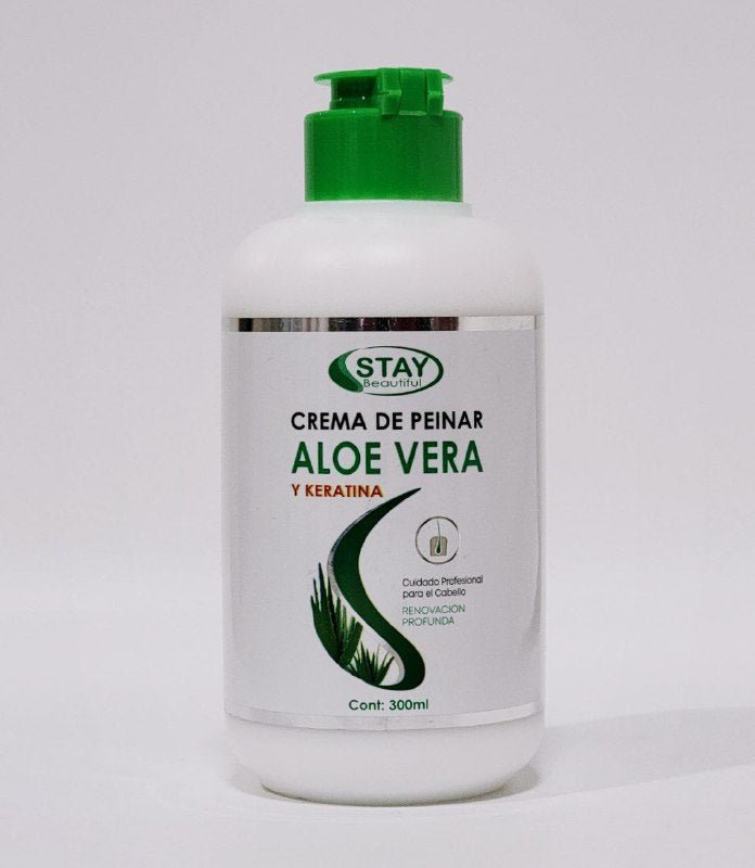 CREMA PARA PEINAR EL CBELLO DE ALOE VERA Y KERATINA CON ACCION DESENREDANTE, FACILITA EL PEINADO, DA BRILLO, FORTALECE EL CABELLO STAY BEAUTIFUL 300ML