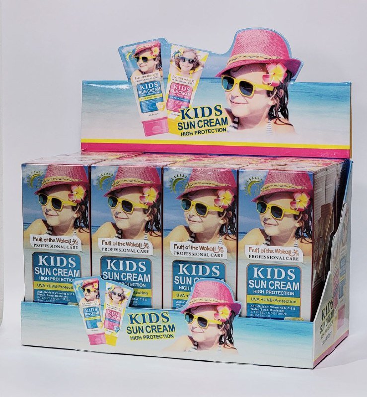 PROTECTOR SOLAR EN CREMA PARA NIÑOS ALTA PROTECCION SPF30, PROTECCION CONTRA RAYOS UVA, VITAMINAS ANTIOXIDANTES A,C Y E, RESISTENTE AL AGUA Y SUDOR FRUIT OF THE WOKALI 130ML