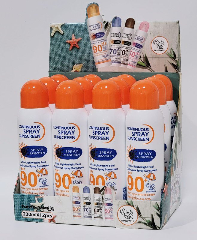 PROTECTOR SOLAR EN SPRAY AEROSOL DE COLAGENO CONTINUO DE TACTO ULTRALIGERO 90SPF, NO GRASO, RESISTENTE AL AGUA FRUIT OF THE WOKALI 230ML