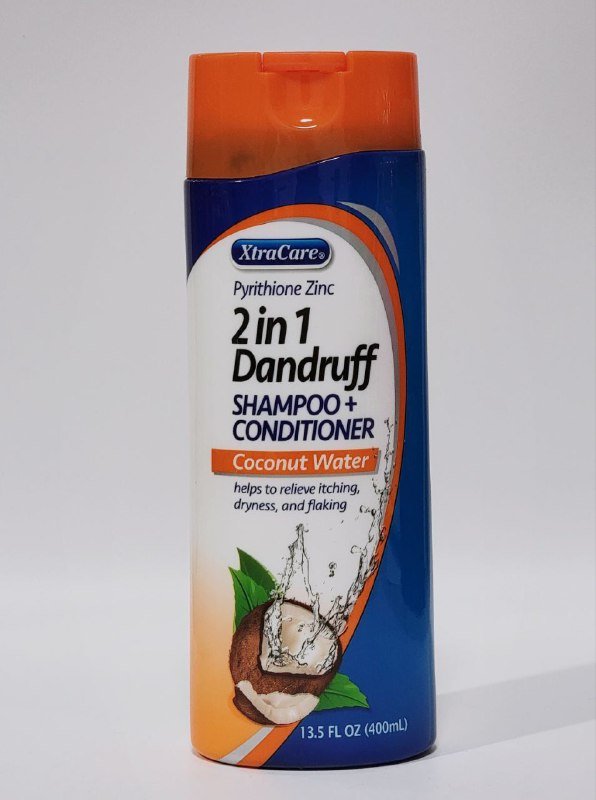 SHAMPOO PARA EL CABELLO 2 EN 1 Y ACONDICIONADOR ANTICASPA CON AGUA DE COCO, ALIVIA LA PICAZON, SEQUEDAD Y DESCAMACION DE LA CASPA CON PIRITIONA DE ZINC XTRACARE 400ML