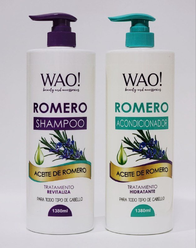 SHAMPOO Y ACONDICIONADOR PARA EL CABELLO EN DUO DE ACEITE DE ROMERO, TRATAMIENTO REVITALIZANTE E HIDRATANTE WAO BEAUTY 1380MLX2