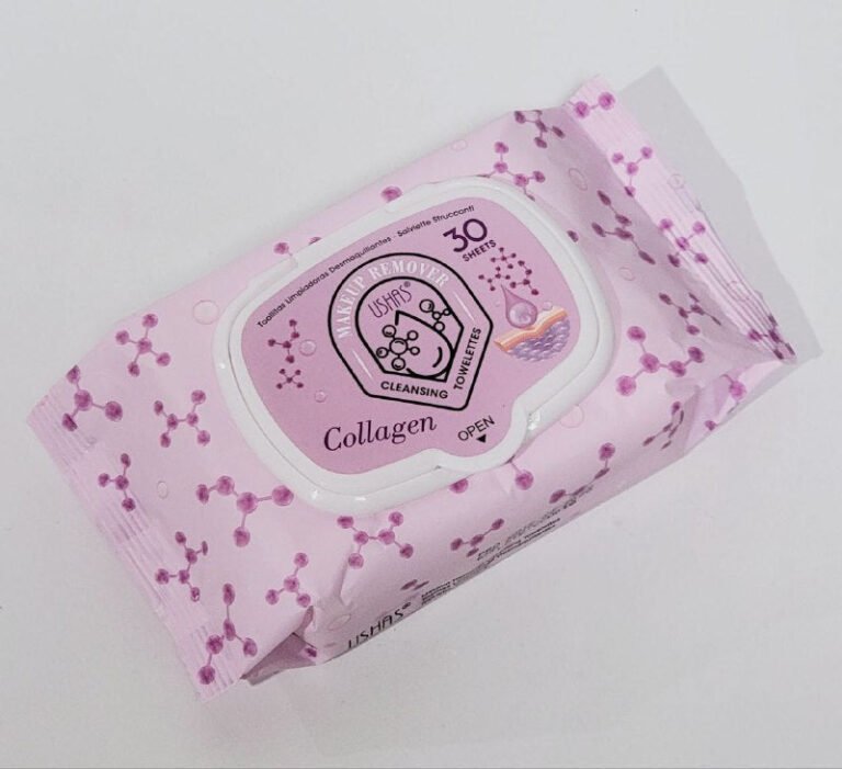 TOALLITAS HUMEDAS DESMAQUILLANTES CON COLAGENO, LIMPIAN Y DESMAQUILLAN EL ROSTRO, CUELLO Y AREA DE LOS OJOS USHAS 30UND