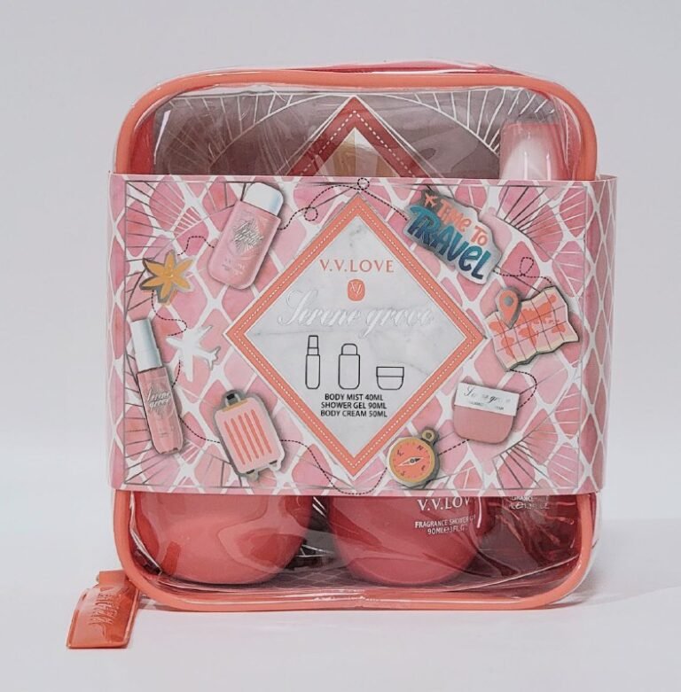 SET DE CUIDADO CORPORAL DE 3 PIEZAS, GEL DE DUCHA 90ML, CREMA CORPORAL 50ML, SPRAY PERFUMADO CORPORAL Y PARA EL CABELLO VV LOVE LERENE GROVE