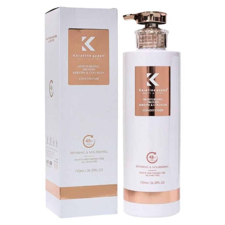 ACONDICIONADOR PARA EL CABELLO CON KERATINA Y COLAGENO QUE HIDRATA Y REPARA PROFUNDAMENTE EL CABELLO. DEJANDOLO CON MENOS FRIZZ Y CON BRILLO Y SUAVIDAD KERATINE QUEEN 750ML