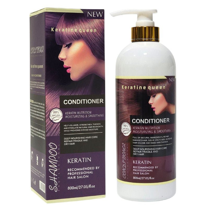 ACONDICIONADOR PARA EL CABELLO DE KERATINA CON EXTRACTO BOTANICO NATURAL QUE NUTRE E HIDRATA PROFUNDAMENTE EL CABELLO DAÑADO Y FRAGIL DANDO SUAVIDAD Y BRILLO KERATINE QUEEN 800ML