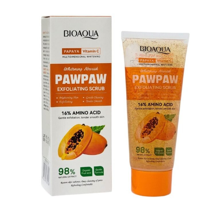 CREMA CORPORAL EXFOLIANTE DE PAPAYA Y VITAMINA C 100G, ES UN EXFOLIANTE SUAVE Y EFICAZ DISEÑADO PARA LIMPIAR PROFUNDAMENTE LOS POROS, DEJANDO LA PIEL CLARA, RADIANTE Y SUAVE...