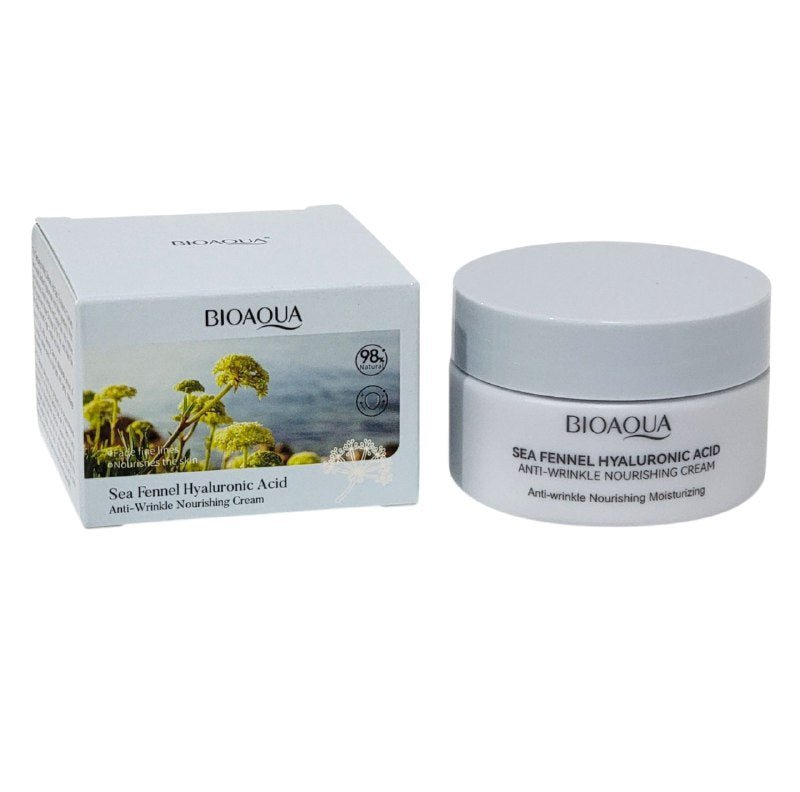 CREMA FACIAL DE ACIDO HIALURONICO DE HINOJO MARINO HIDRATANTE 60G, CON TEXTURA HUMEDA Y FACIL ABSORCION PARA HIDRATAR PROFUNDAMENTE, REDUCIR ARRUGAS Y CUIDAR LA PIEL SENSIBLE...