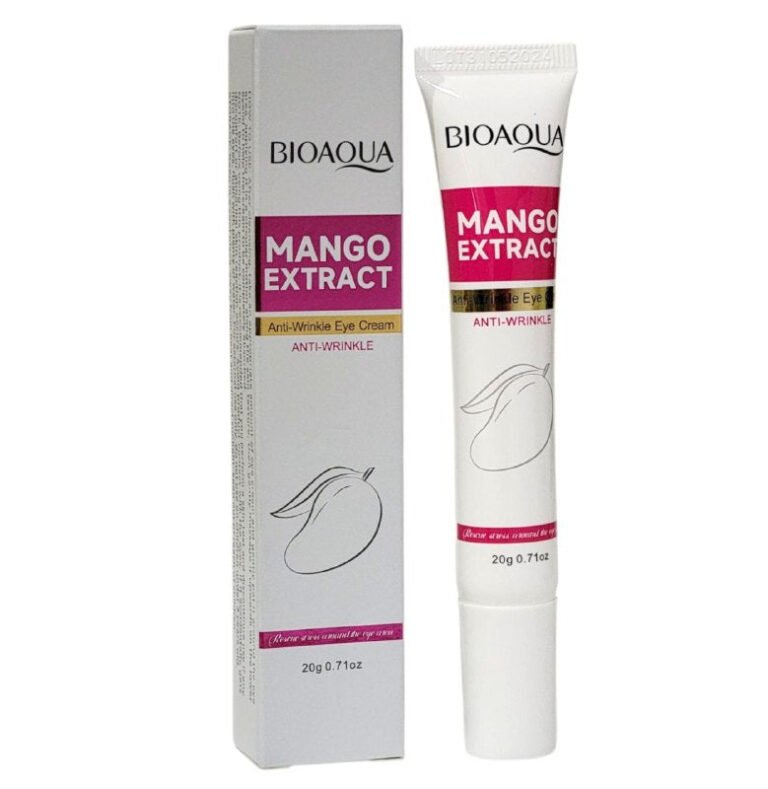 CREMA FACIAL PARA EL CONTORNO DE OJOS CON EXTRACTO DE MANGO 20G, DISEÑADA PARA REDUCIR ARRUGAS Y LINEAS FINAS, HIDRATA Y CALMA LA HINCHAZON DEJANDOLA SUAVE Y DELICADA BIOAQUA