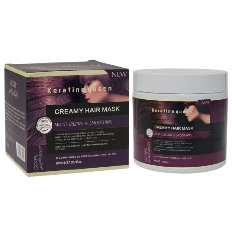 MASCARA PARA EL CABELLO CREMOSA DE KERATINA NATURAL, HIDRATANTE Y SUAVIZANTE QUE NUTRE Y APORTA BRILLO AL CABELLO FRAGIL Y SECO, DEJANDOLO SEDOSO Y SUAVE KERATINE QUEEN 800ML
