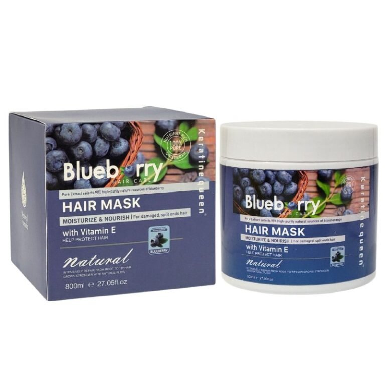 MASCARA PARA EL CABELLO HIDRATANTE DE ARANDANO, PARA EL CABELLO DAÑADO CON PUNTAS ABIERTAS, CON VITAMINA E Y COLAGENO, HIDRATA DANDO SUAVIDAD Y BRILLO KERATINE QUEEN 800ML