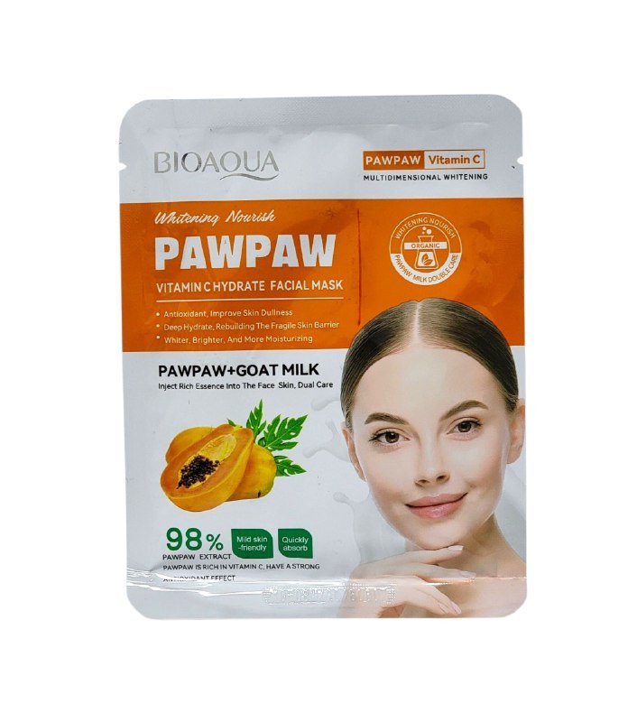 MASCARILLA FACIAL HIDRATANTE DE VITAMINA C Y PAPAYA 25G, ABSORBE PROFUNDAMENTE LA PIEL, SUAVIZA, ILUMINA Y MEJORA LA TEXTURA DE LA PIEL DEJANDOLA SUAVE Y ELASTICA BIOAQUA MASCARILLA FACIAL HIDRATANTE DE VITAMINA C Y PAPAYA 25G, ABSORBE PROFUNDAMENTE LA PIEL, SUAVIZA, ILUMINA Y MEJORA LA TEXTURA DE LA PIEL DEJANDOLA SUAVE Y ELASTICA BIOAQUA