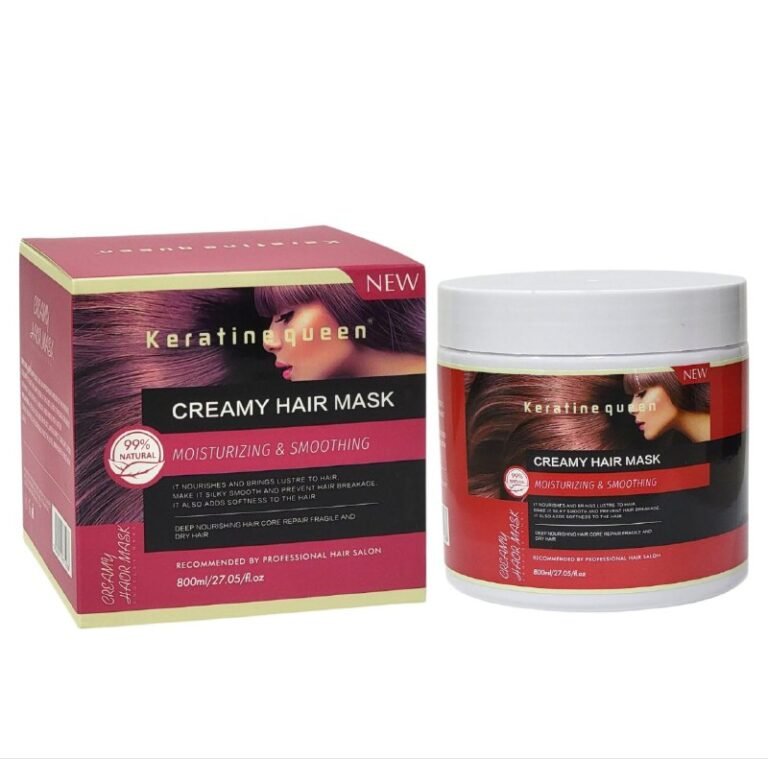 MASCARILLA PARA EL CABELLO DE KERATINA, DISEÑADA PARA HIDRATAR Y SUAVIZAR EL CABELLO FRAGIL Y SECO, NUTRE PROFUNDAMENTE DEJANDOLO SUAVE Y CON BRILLO KERATINE QUEEN 800ML