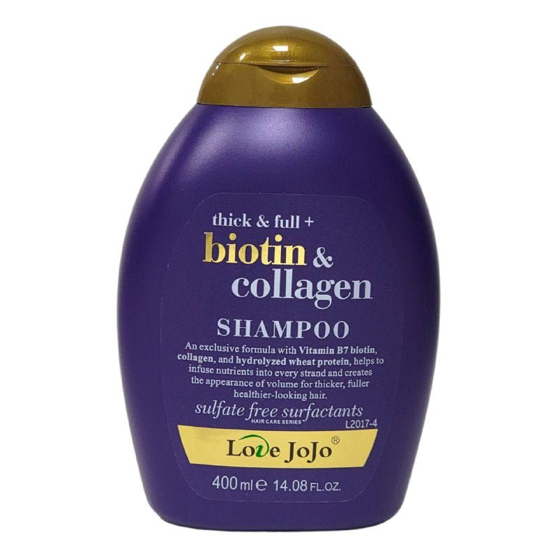 SHAMPOO PARA EL CABELLO CON VITAMINA B7, BIOTINA, COLAGENO Y PROTEINA DE TRIGO QUE NUTREN CABA HEBRA CREANDO VOLUMEN Y CABELLO MAS GRUEDO, SALUDABLE, HIDRATADO Y LISO LOVE JOJO...