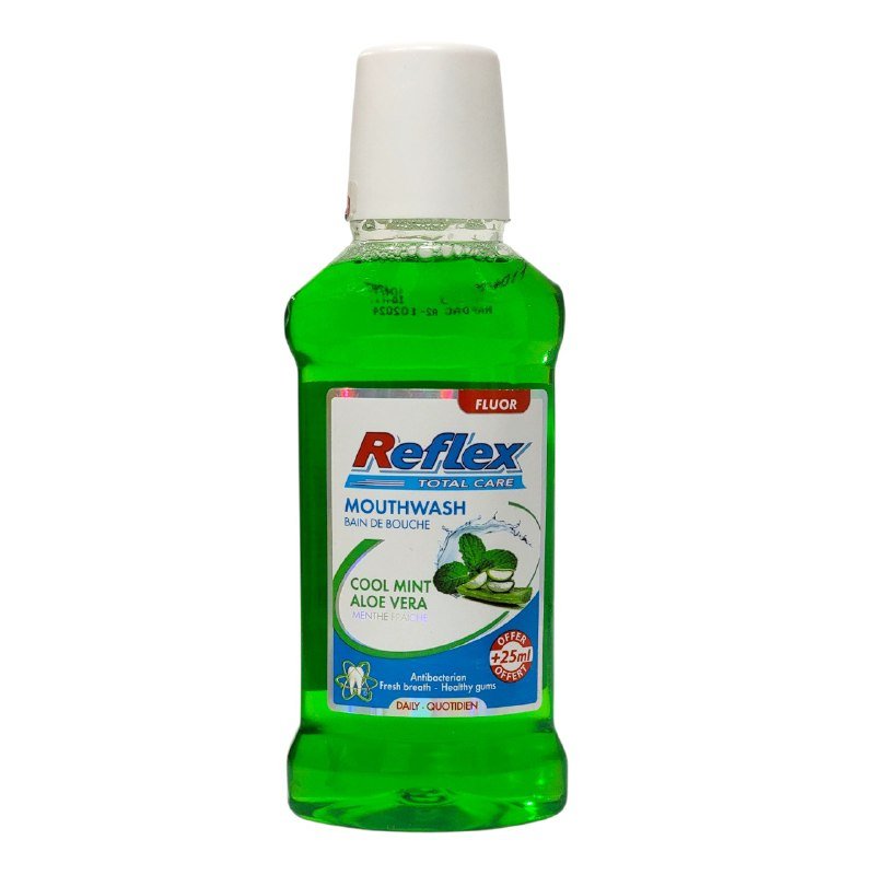 ENJUAGUE BUCAL CON AROMA A MENTA FRESCA Y ALOE VERA ANTIBACTERIANO REFLEX 225ML ENJUAGUE BUCAL CON AROMA A MENTA FRESCA Y ALOE VERA ANTIBACTERIANO REFLEX 225ML