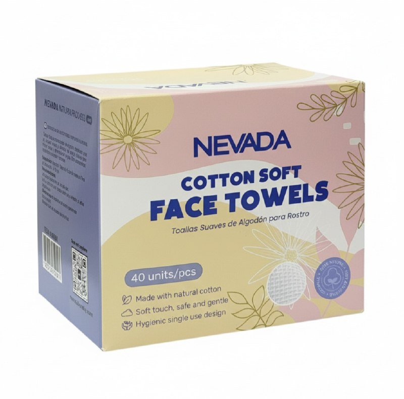 TOALLITAS FACIALES DE ALGODON DESECHABLES SUAVES MULTIUSOS NEVADA 40UND TOALLITAS FACIALES DE ALGODON DESECHABLES SUAVES MULTIUSOS NEVADA 40UND