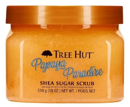 CREMA CORPORAL EXFOLIANTE DE AZUCAR SUAVIZANTE HIDRATANTE CON AROMA A PAPAYA TROPICAL THREE HUT 510G
