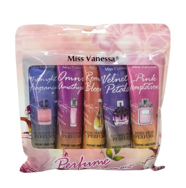 CREMA CORPORAL PARA MANOS EN SET DE 5 PIEZAS CON PERFUME HIDRATANTE MISS VANESSA 30GX5