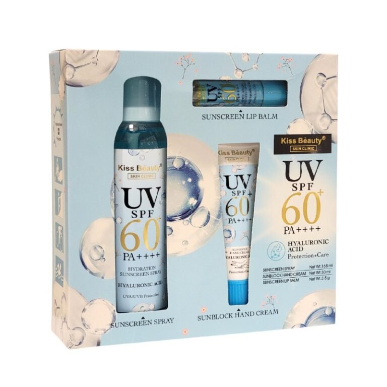 PROTECTOR SOLAR EN SET DE 3 PIEZAS DE ACIDO HIALURONICO HIDRATANTE SPF60 KISS BEAUTY