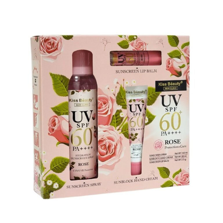 PROTECTOR SOLAR EN SET DE 3 PIEZAS DE EXTRACTO DE ROSA HIDRATANTE SPF60 KISS BEAUTY