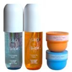 SET DE CUIDADO CORPORAL DE 4 PIEZAS, CREMA CORPORAL 30GX2, SPRAY PERFUMADO PARA EL CUERPO Y CABELLO 100MLX2 SOLO EN IBIZA