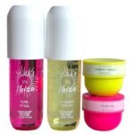 SET DE CUIDADO CORPORAL DE 4 PIEZAS, CREMA CORPORAL 30GX2, SPRAY PERFUMADO PARA EL CUERPO Y CABELLO 100MLX2 SOLO EN IBIZA