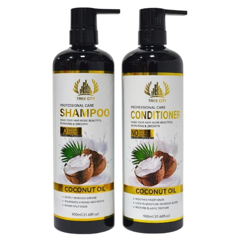 SHAMPOO EN SET PARA EL CABELLO CON ACONDICIONADOR DE ACEITE DE COCO SUAVIZANTE TREE CITY 900MLX2