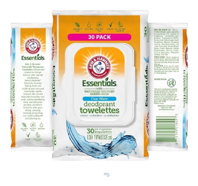 TOALLITAS HUMEDAS FACIALES CON BICARBONATO DE SODIO Y SENSACION DE AGUA FRESCA, TOALLITAS DESODORANTE QUE LIMPIAN, REFRESCAN ARM & HAMMER 30UND