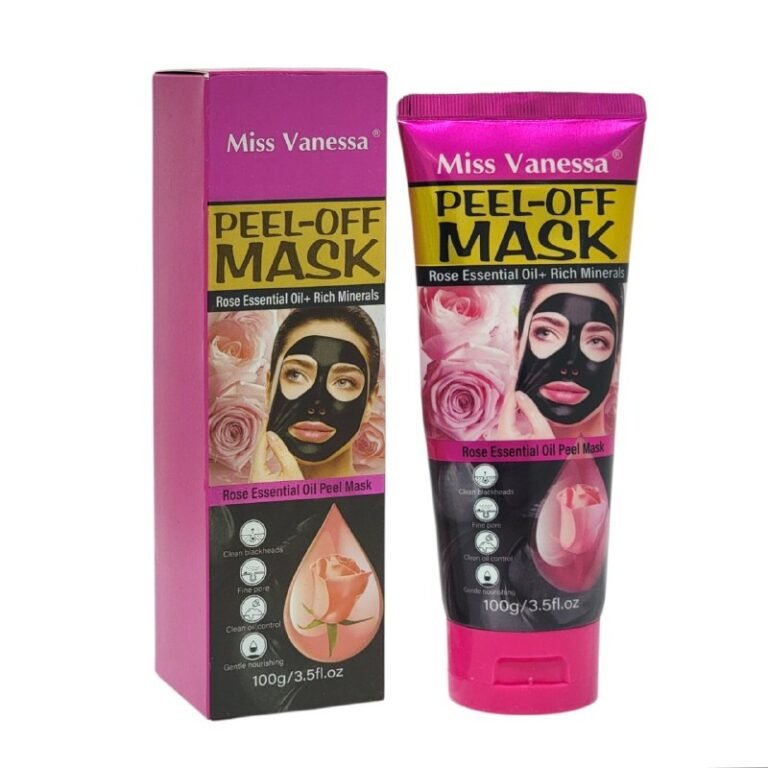 MASCARILLA FACIAL NEGRA ELASTICA DE ACEITE ESENCIAL DE ROSA, LIMPIA PUNTOS NEGROS Y DEJA LA PIEL SUAVE MISS VANESSA 100G