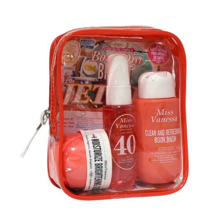 SET DE CUIDADO CORPORAL DE 3 PIEZAS, GEL DE DUCHA 90ML, CREMA CORPORAL 50ML, SPLASH CUERPO Y CABELLO 40ML MISS VANESSA CHEIROSA 40
