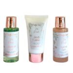 SET DE CUIDADO CORPORAL DE BAÑO DE JOJOBA, VAINILLA Y SANDALO, GEL DUCHA 100ML, CREMA CORPORAL 70ML, BURBUJAS DE BAÑO 100ML BODY SENSE