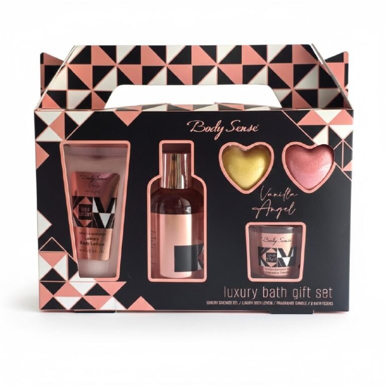 SET DE CUIDADO CORPORAL DE BAÑO DE VAINILLA Y MANDARINA, GEL DE DUCHA 125ML, CREMA CORPORAL 70ML, BOMBAS DE BAÑO 2, CANDELA AROMATICA BODY SENSE