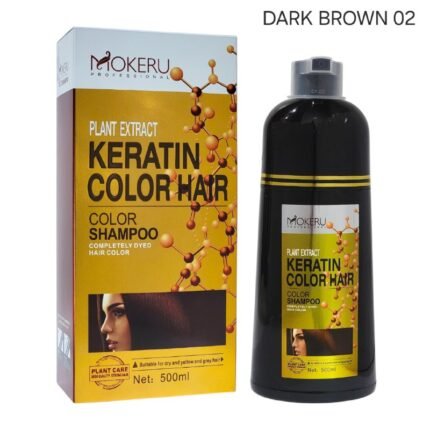 SHAMPOO TINTE PARA EL CABELLO CON KERATINA CUBRE CANAS DARK BROWN 02 MOKERU 500ML