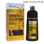 SHAMPOO TINTE PARA EL CABELLO CON KERATINA CUBRE CANAS DARK CHOCOLATE 26 MOKERU 500ML
