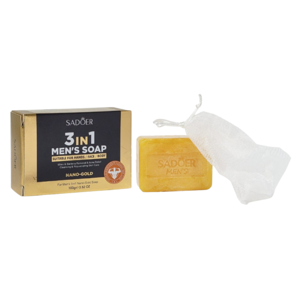 JABON MULTIFUNCIONAL PARA HOMBRES 3 EN 1 PARA MANOS, ROSTRO Y CUERPO QUE ELIMINA ACNE Y REJUVENECE SADOER 100G