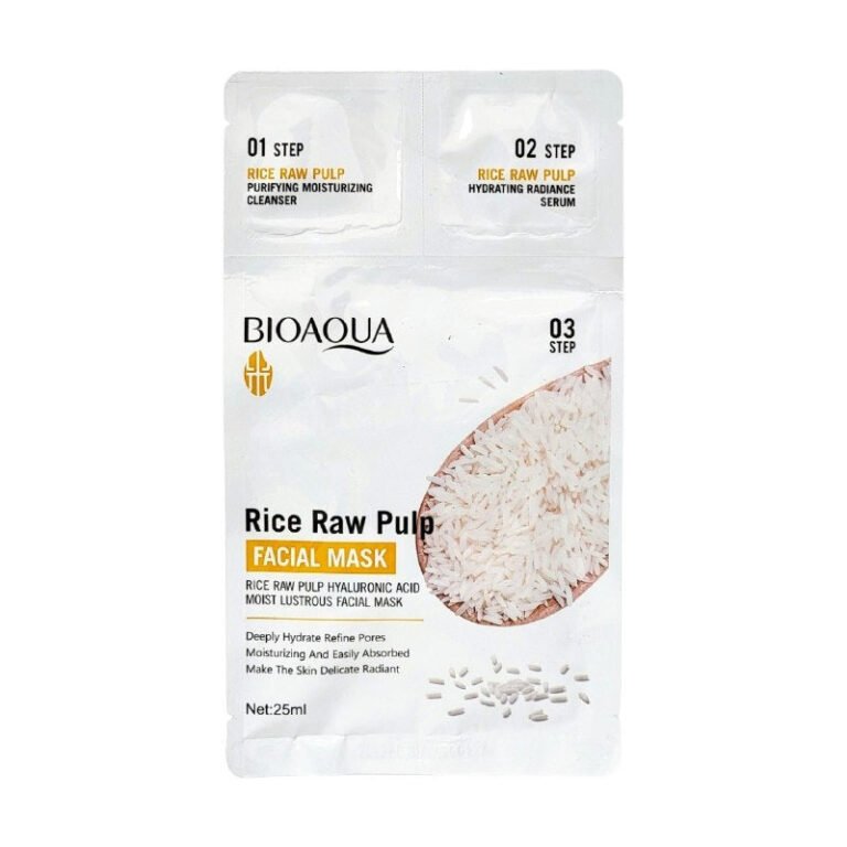 MASCARILLA FACIAL DE TELA 3 PASOS DE PULPA CRUDA DE ARROZ Y ACIDO HIALURONICO HIDRATANTE E ILUMINADORA BIOAQUA 25ML