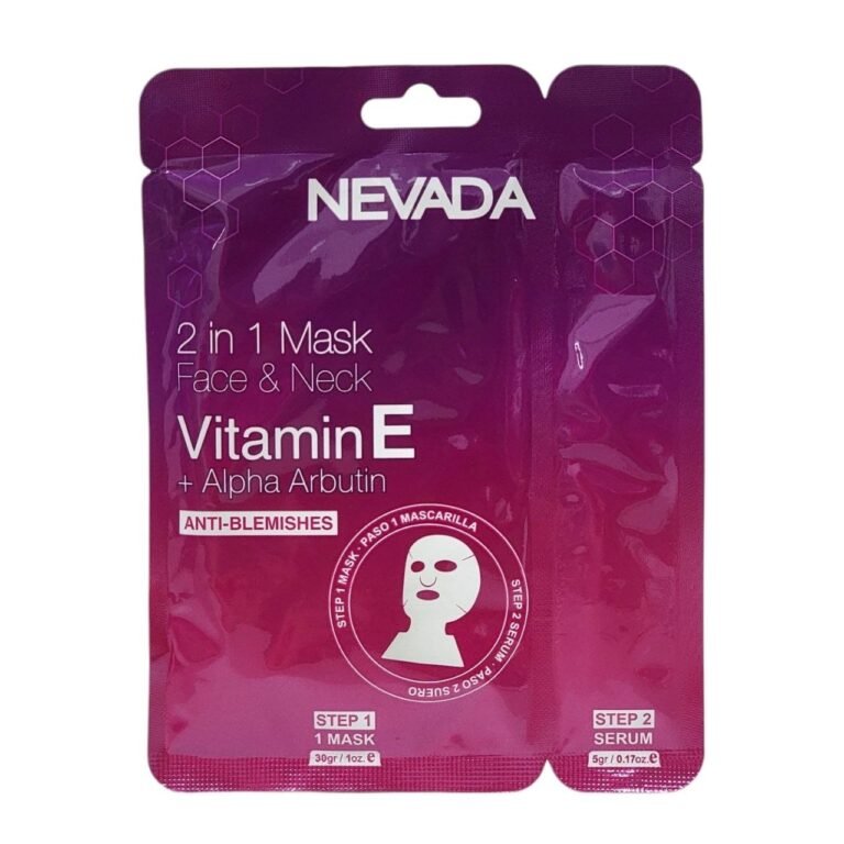 MASCARILLA FACIAL Y DE CUELLO DE TELA HIDRATANTE ANTIMANCHAS CON VITAMINA E Y ARBUTINA NEVADA 1OZ