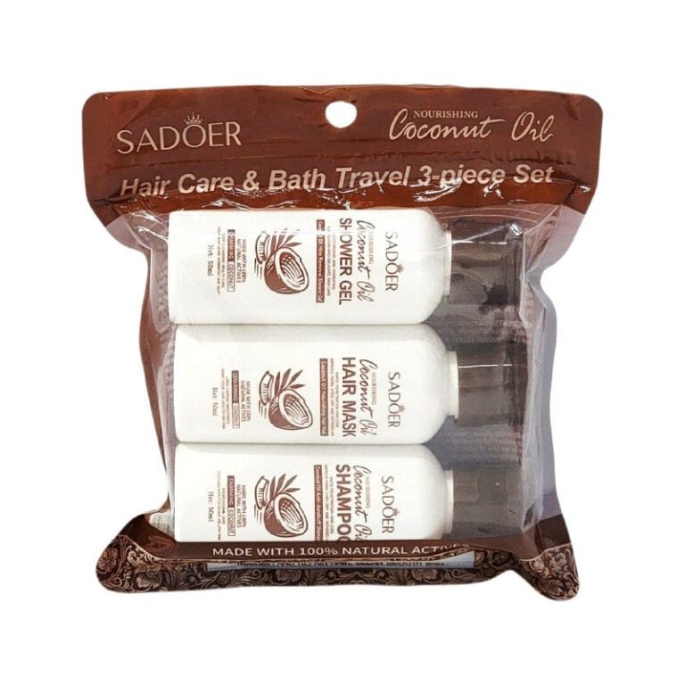 SHAMPOO PARA EL CABELLO EN SET DE 3 PIEZAS DE ACEITE DE COCO NUTRITIVO SADOER SHAMPOO 50ML, MASCARILLA CAPILAR 50ML, GEL DE DUCHA 50ML