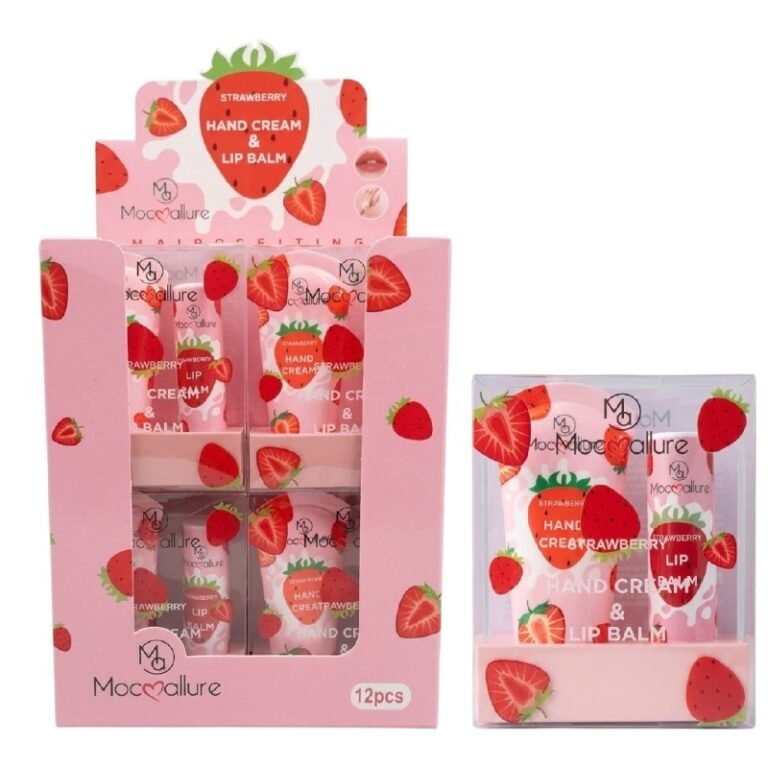 SET DE CREMA PARA MANOS Y BALSAMO LABIAL CON AROMA A FRESAS MOCALLURE