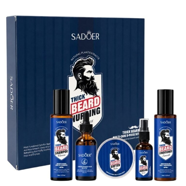 SET COMPLETO DE TRATAMIENTO, HIGIENE Y NUTRICIÓN DE ALTA DENSIDAD PARA LA BARBA SADOER PREMIUM BEARD CARE SYSTEM 5 PIEZAS