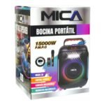 BOCINA INALAMBRICA PORTATIL CON LUCES LED CON MICROFONO Y CONTROL REMOTO MICA 22X33CM