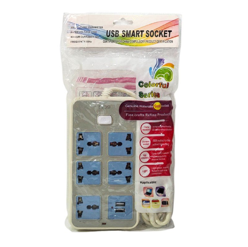 337c465a-964b-44f1-becd-2f91d450af9a.jpg REGLETA EXTENSION ENCHUFE INTELIGENTE, ENCHUFE INTELIGENTE USB, VOLTAJE NOMIMAL 250V, MANTIENE CONECTADOS Y PROTEGIDOS CONTRA SOBRETENSIONES PARA HOGAR Y OFICINA 2 PUERTOS USB 110V-220V COLORFUL SERIES USB SMART SOCKET - Imagen 1