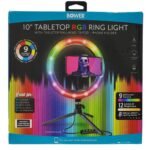ARO DE LUZ LED RGB DE MESA CON SOPORTE PARA TELEFONO TRIPOIDE DE 10 PULGADAS BOWER