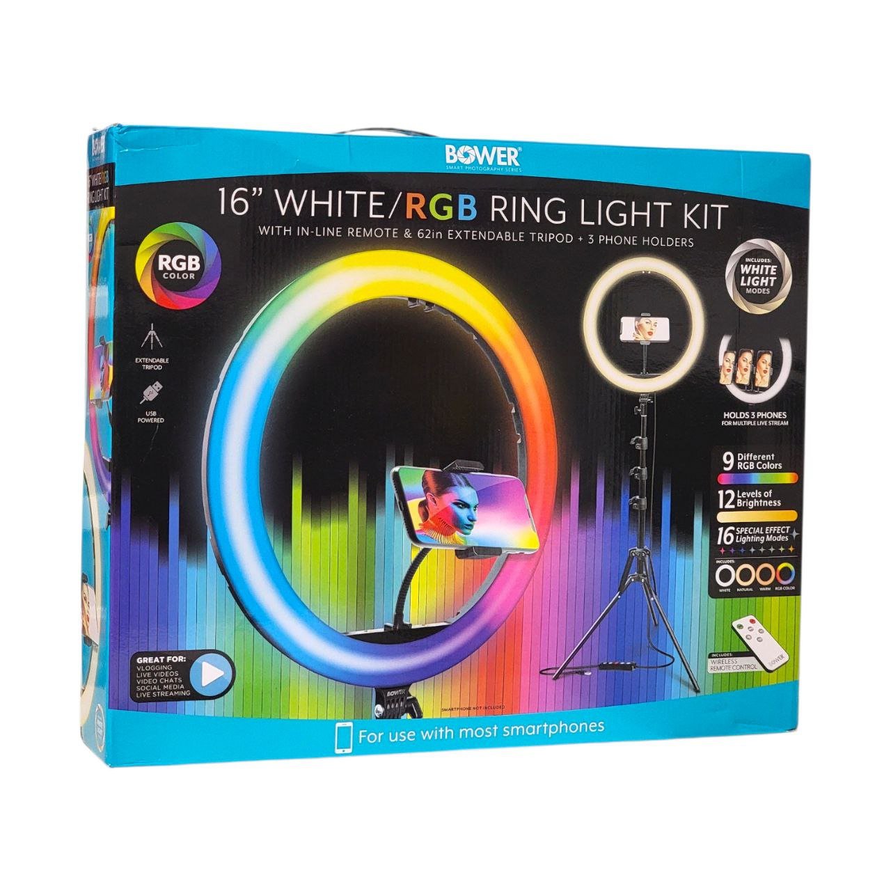 636980879697_1.jpg SET DE ARO DE LUZ BLANCO/RGP 40CM DE DIAMETRO BOWER - Imagen 1