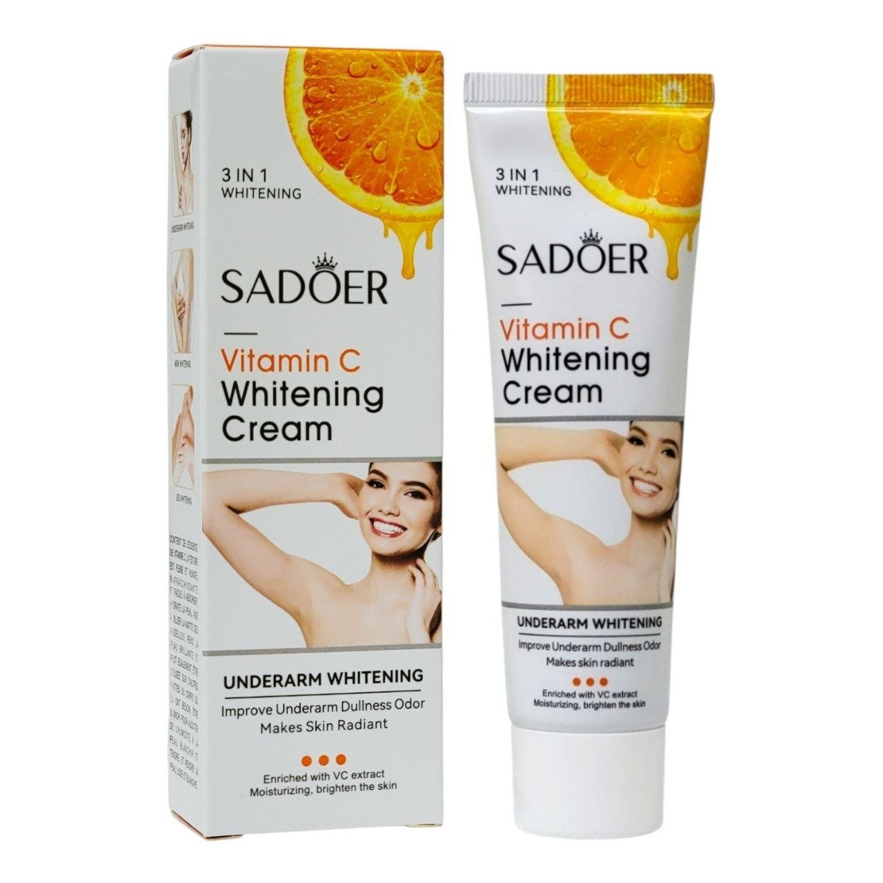 6976068956082-1.jpg CREMA ACLARANTE 3 EN 1 PARA AXILAS Y CUERPO DE VITAMINA C SADOER 50G - Imagen 1