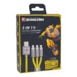 CABLE USB DE CARGA RAPIDA CON MULTIPLES ENTRADAS 3 EN 1 DE ALEAZION DE ZINC TRANSFROMERS BUMBLEBEE 1.2M
