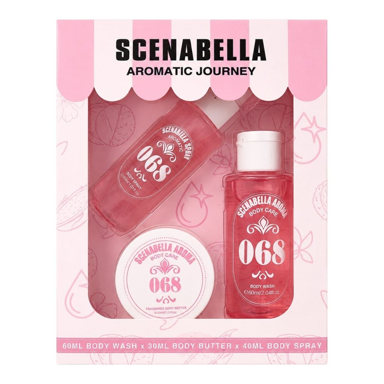 840417910611-1.jpg SET SCENABELLA AROMATIC JOURNEY 068 BODY SPRAY 40ML CREMA CORPORAL 30ML GEL DE DUCHA 60ML (M) (AROMA SIMILAR A SOL DE JANEIRO CHEIROSA 68) - Imagen 1